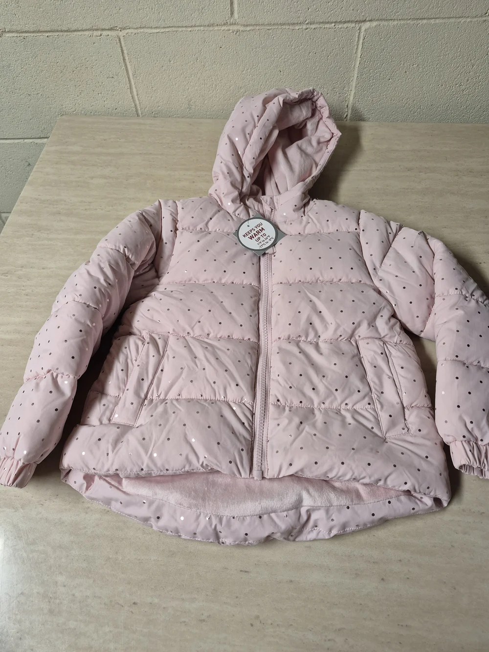 Swiss Tech Girls' Light Pink Hooded Puffer with Metallic Polka Dots